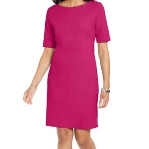 Ann Taylor Heavyweight Knit Midi Sheath Dress Fuchsia Hot Pink Crew Neck Sz MED